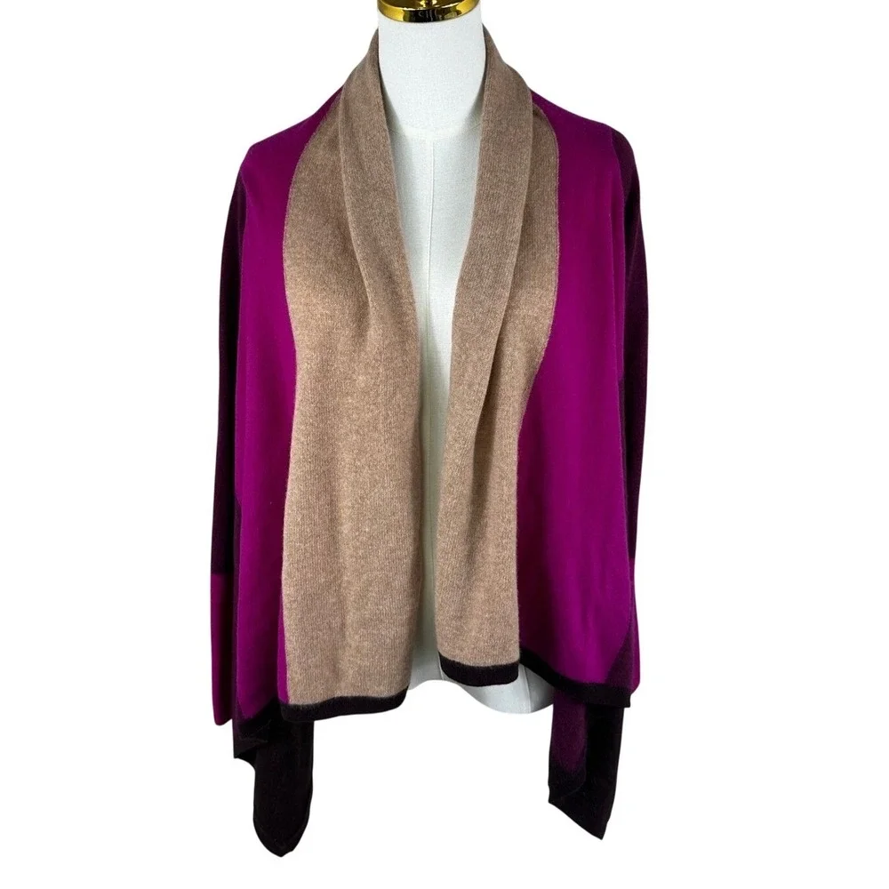 NWT Charter Club Cashmere Wrap Women M Pink Colorblock Poncho Sweater Shawl Coat